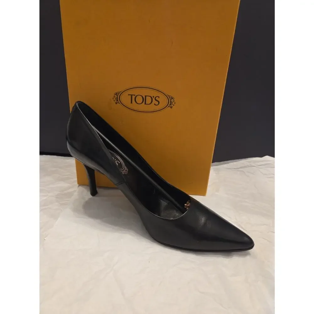 TODS MARIOS Black Leather Heels US39.5